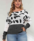 Plus Size Leopard Round Neck Long Sleeve Sweater - Body By J'ne