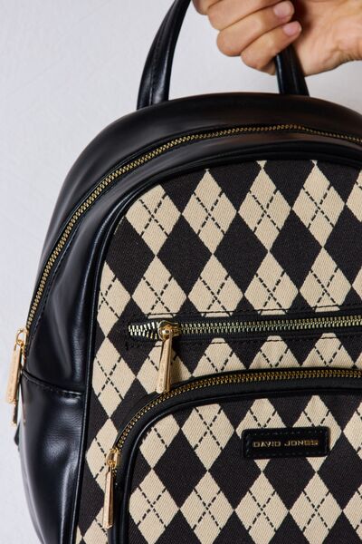 David Jones Argyle Pattern PU Leather Backpack - Body By J'ne