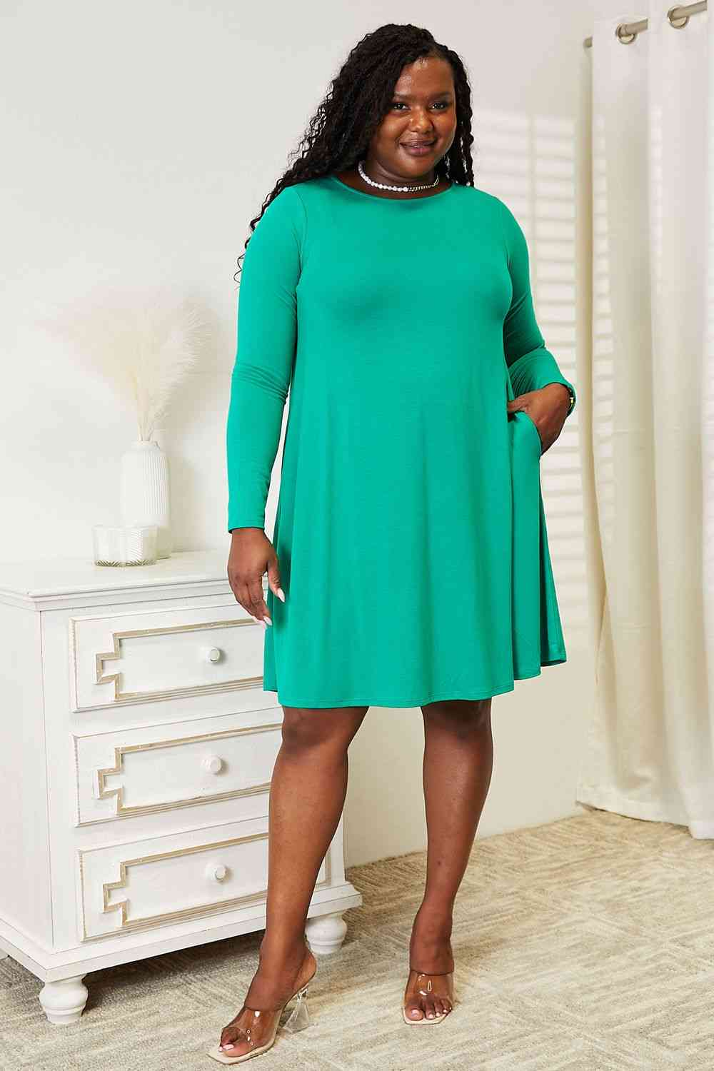 Full Size Long Sleeve Flare Dress with Pockets - Body By J'ne