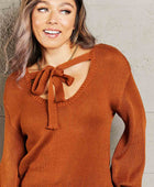 Tied Balloon Sleeve Round Neck Sweater - Body By J'ne