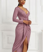 High-low Ruched Surplice Long Sleeve Dress - Body By J'ne