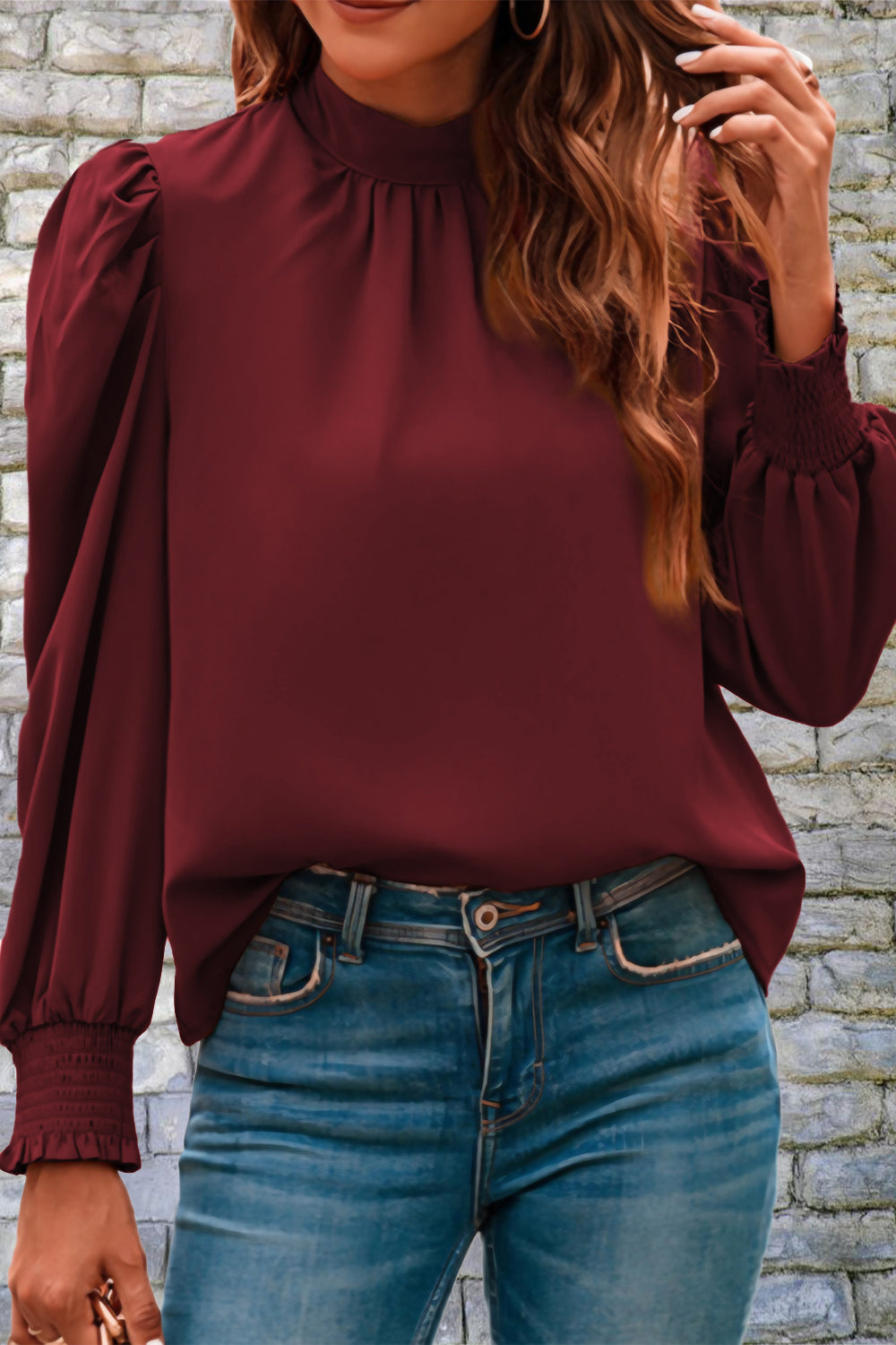 Mock Neck Puff Sleeve Blouse - Body By J'ne