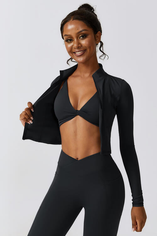 Zip Up Long Sleeve Cropped Active Top - Body By J'ne