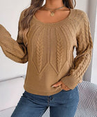 Cable-Knit Round Neck Long Sleeve Sweater - Body By J'ne