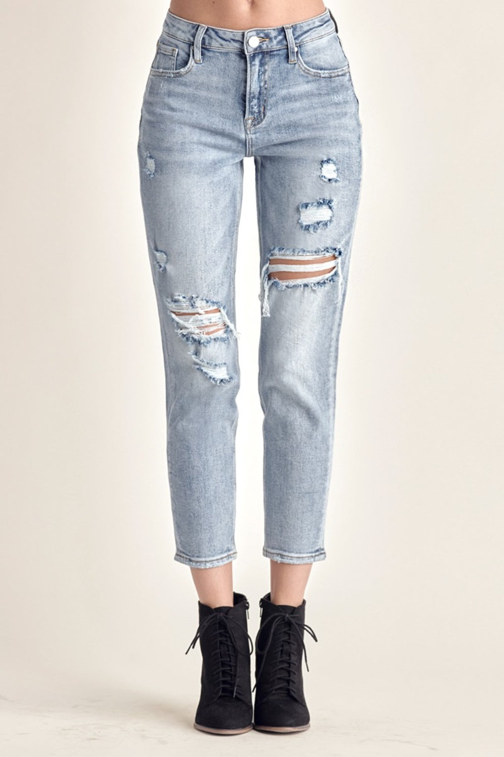 Distressed Slim Cropped Jeans - Body By J'ne