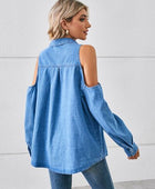 Cold Shoulder Pocketed Button Up Denim Jacket - Body By J'ne