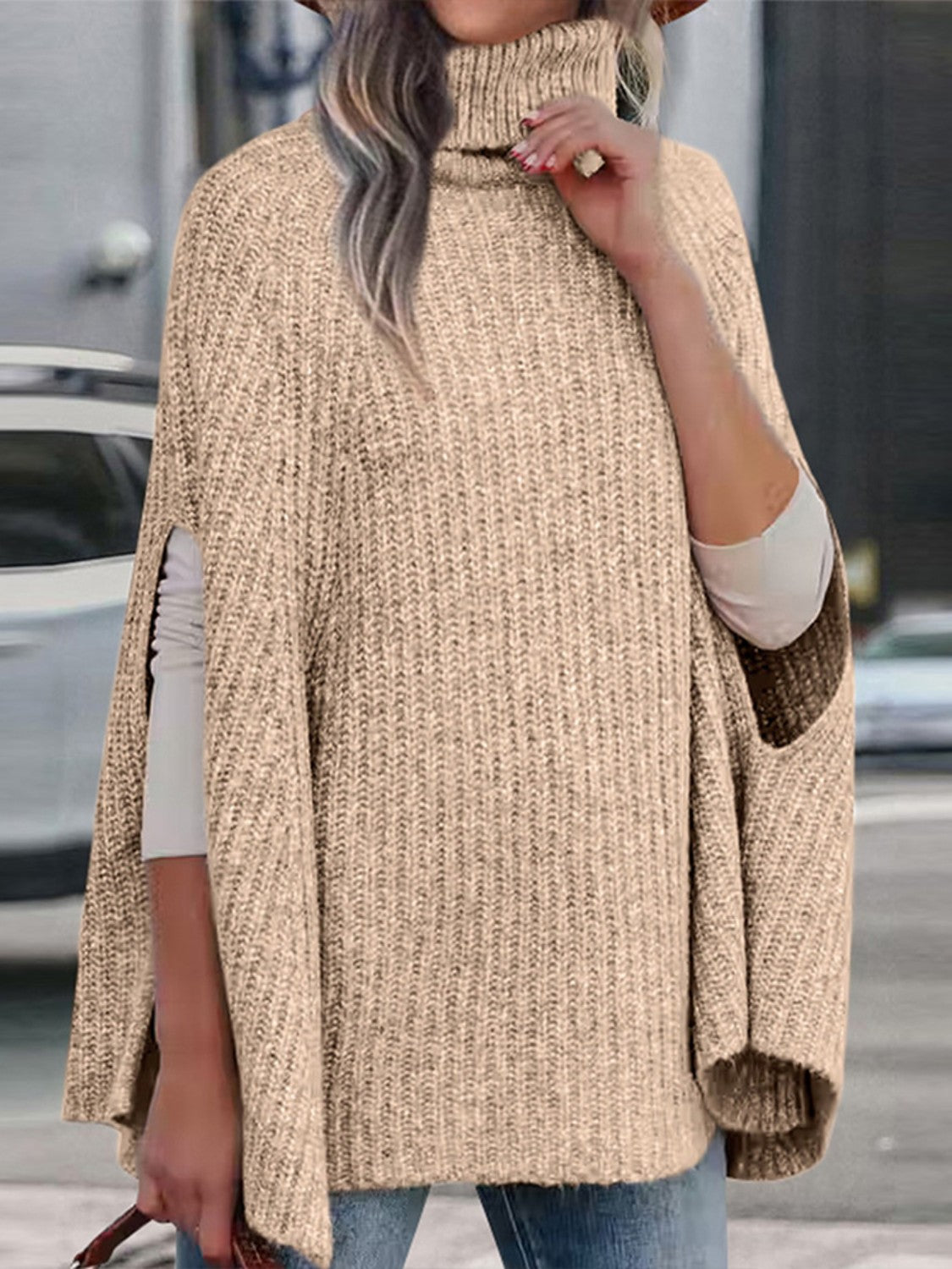 Turtleneck Dolman Sleeve Poncho - Body By J'ne