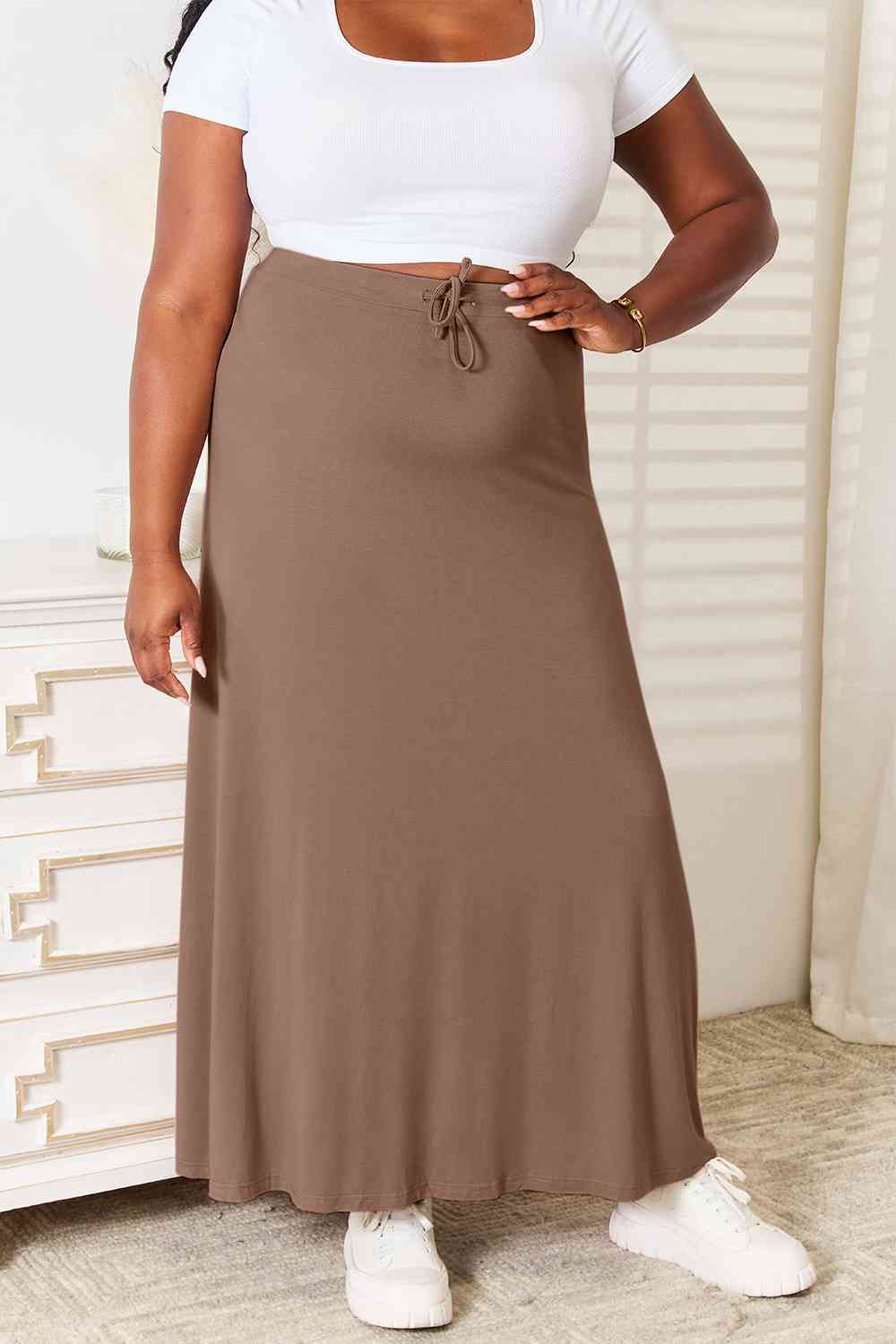 Full Size Soft Rayon Drawstring Waist Maxi Skirt Rayon - Body By J'ne