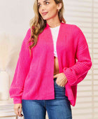 Rib-Knit Open Front Drop Shoulder Cardigan - Body By J'ne