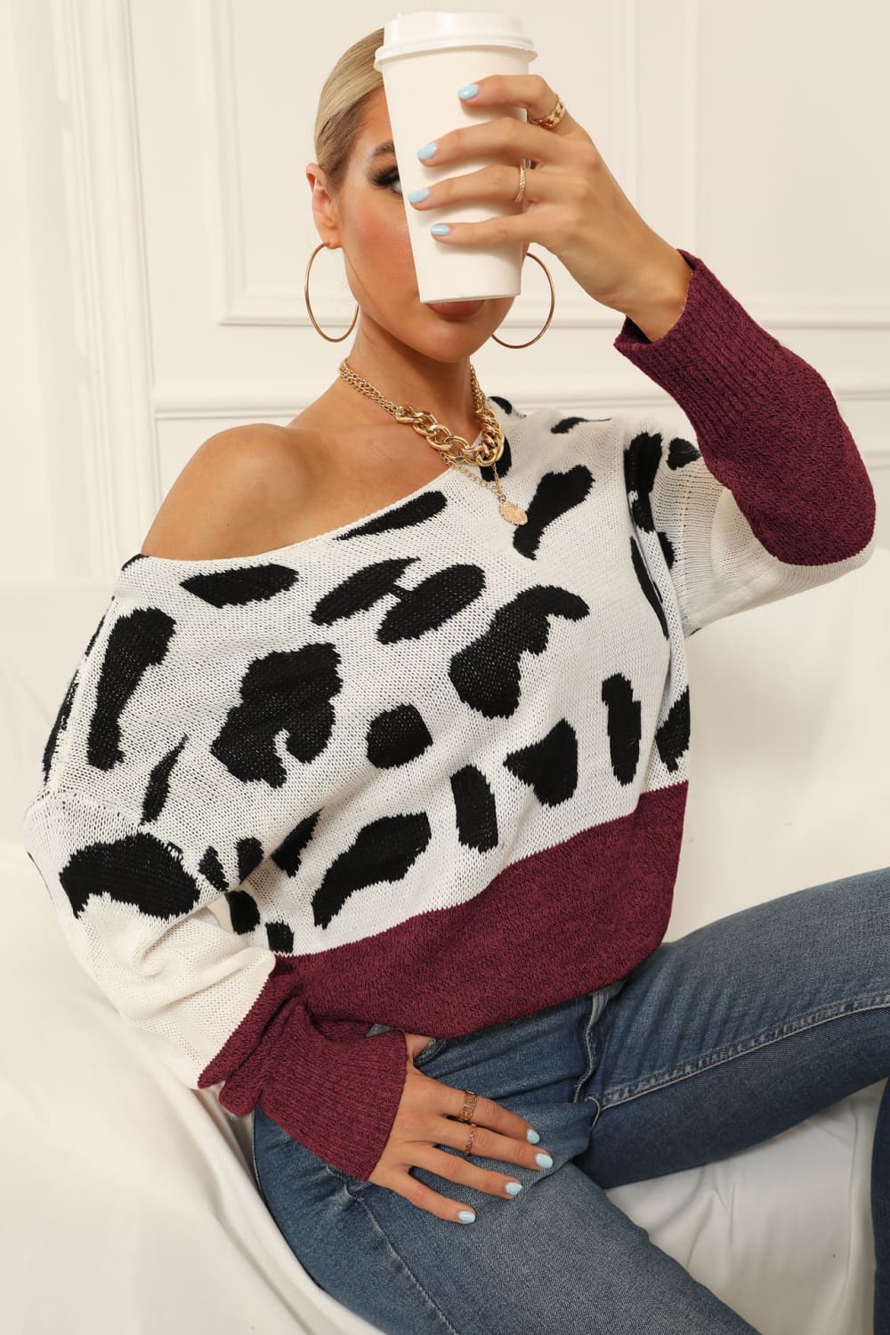 Full Size Two-Tone Boat Neck Sweater - Body By J'ne