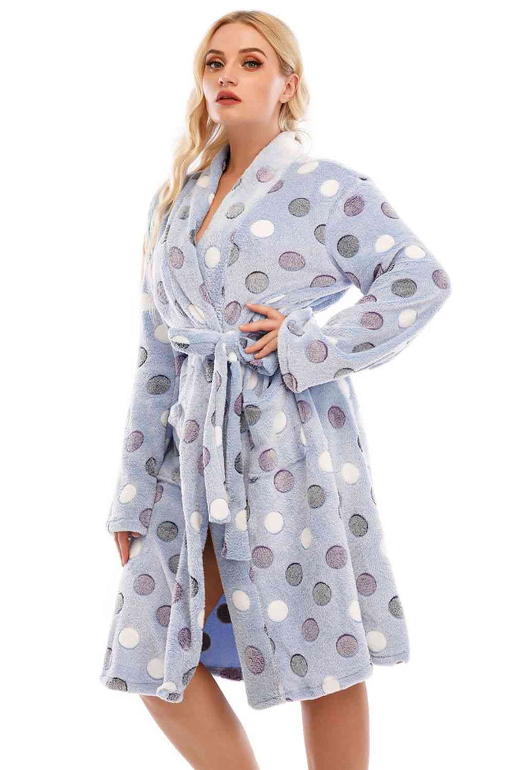 Plus Size Printed Tie Waist Robe with Pocket - Body By J'ne