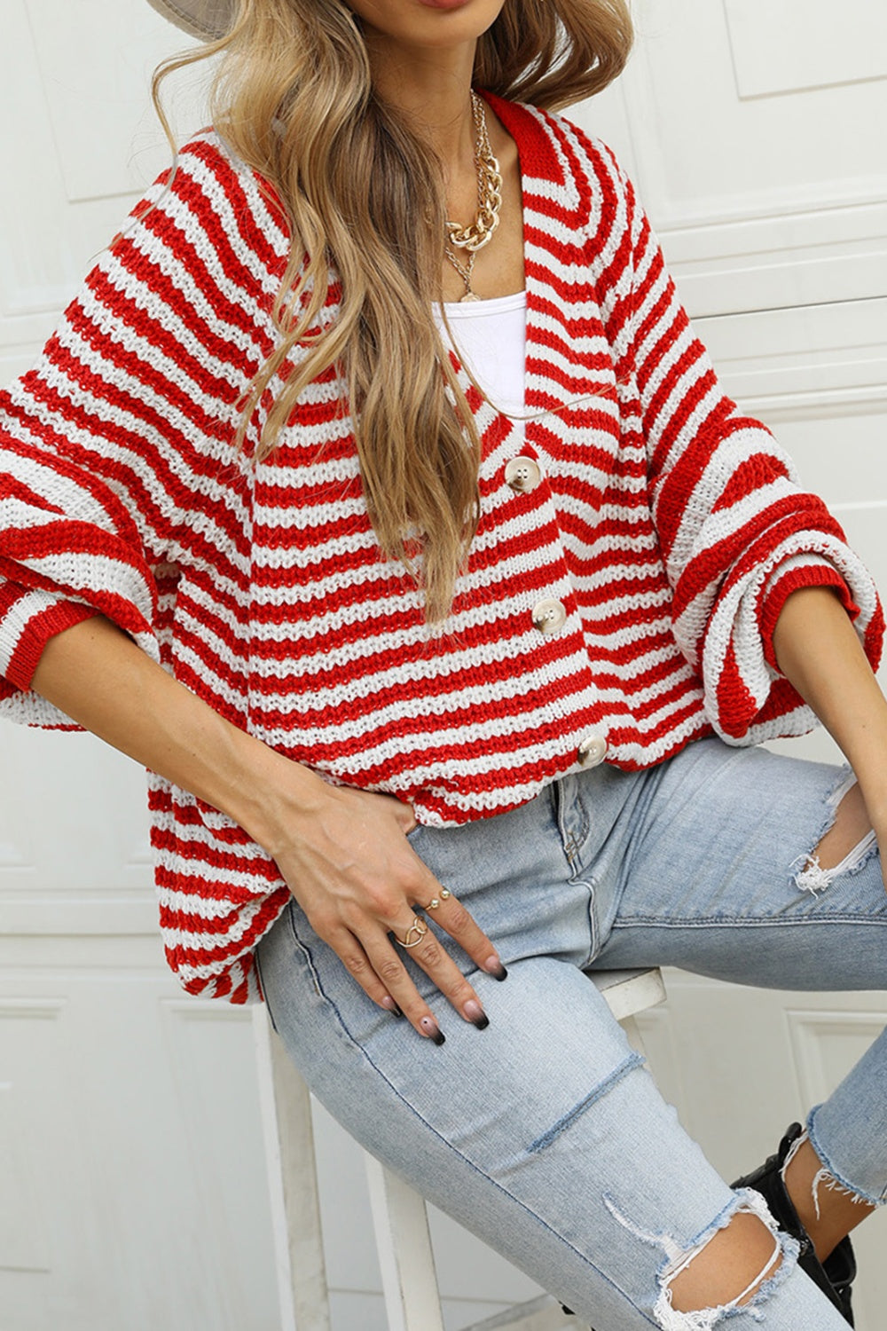 Striped Button Up Long Sleeve Cardigan - Body By J'ne