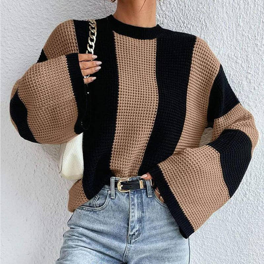 Crew Neck Waffle Drop Shoulder Knit Sweater - Body By J'ne