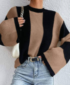 Crew Neck Waffle Drop Shoulder Knit Sweater - Body By J'ne