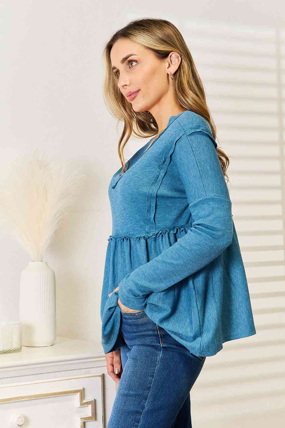 Frill Trim Babydoll Blouse - Body By J'ne