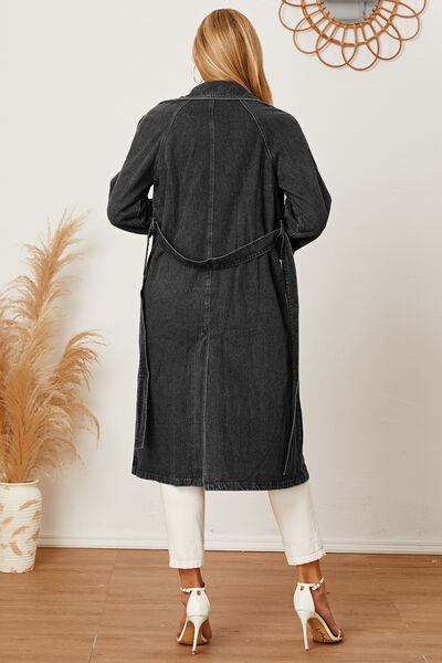 Double-Breasted Belted Longline Denim Jacket - Body By J'ne