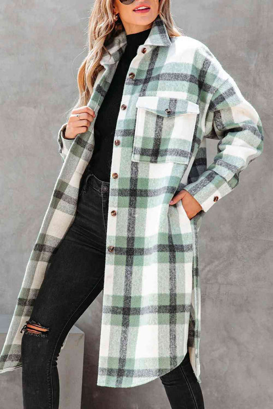 Plaid Collared Button Down Coat - Body By J'ne