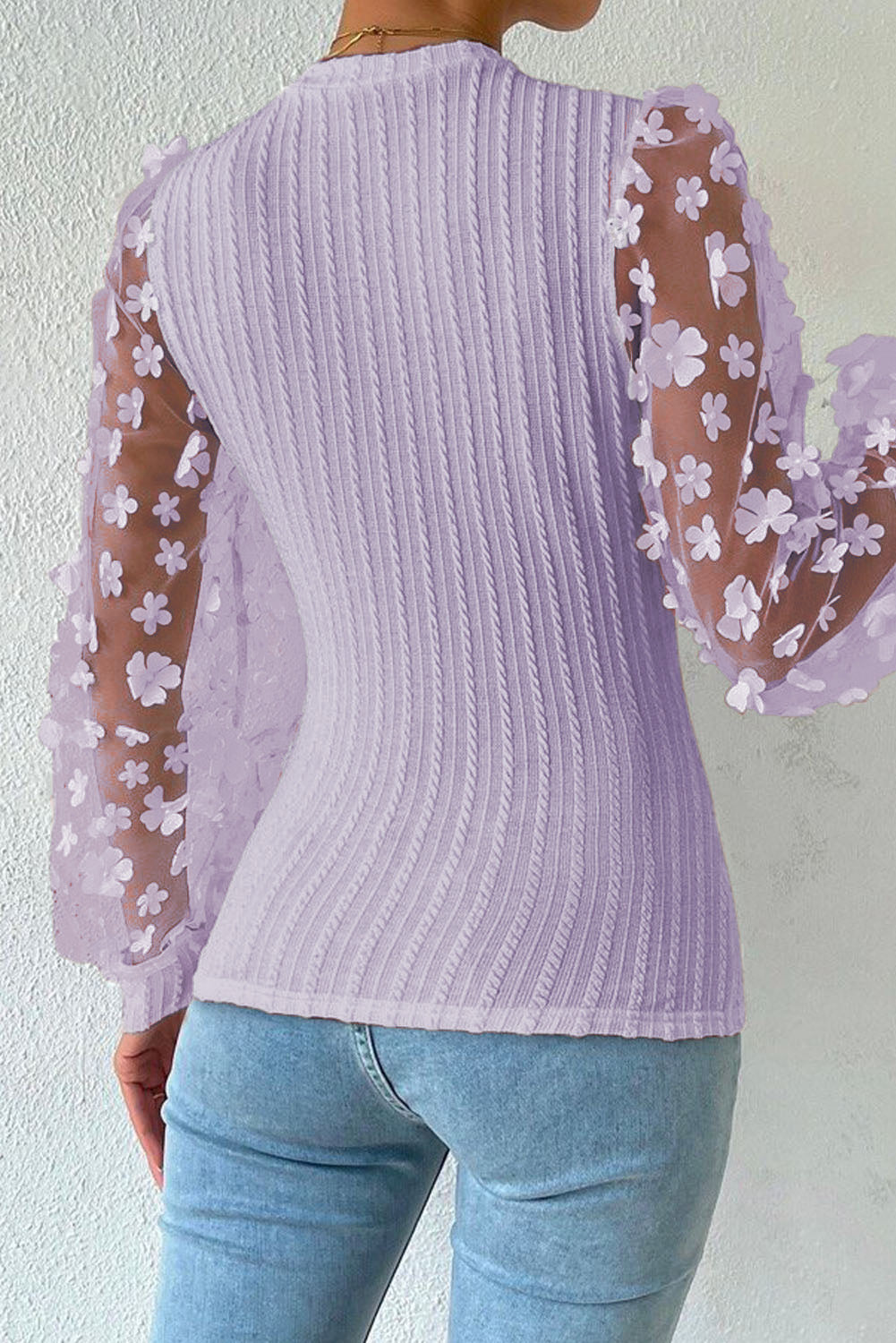 Textured Applique Long Sleeve Blouse - Body By J'ne