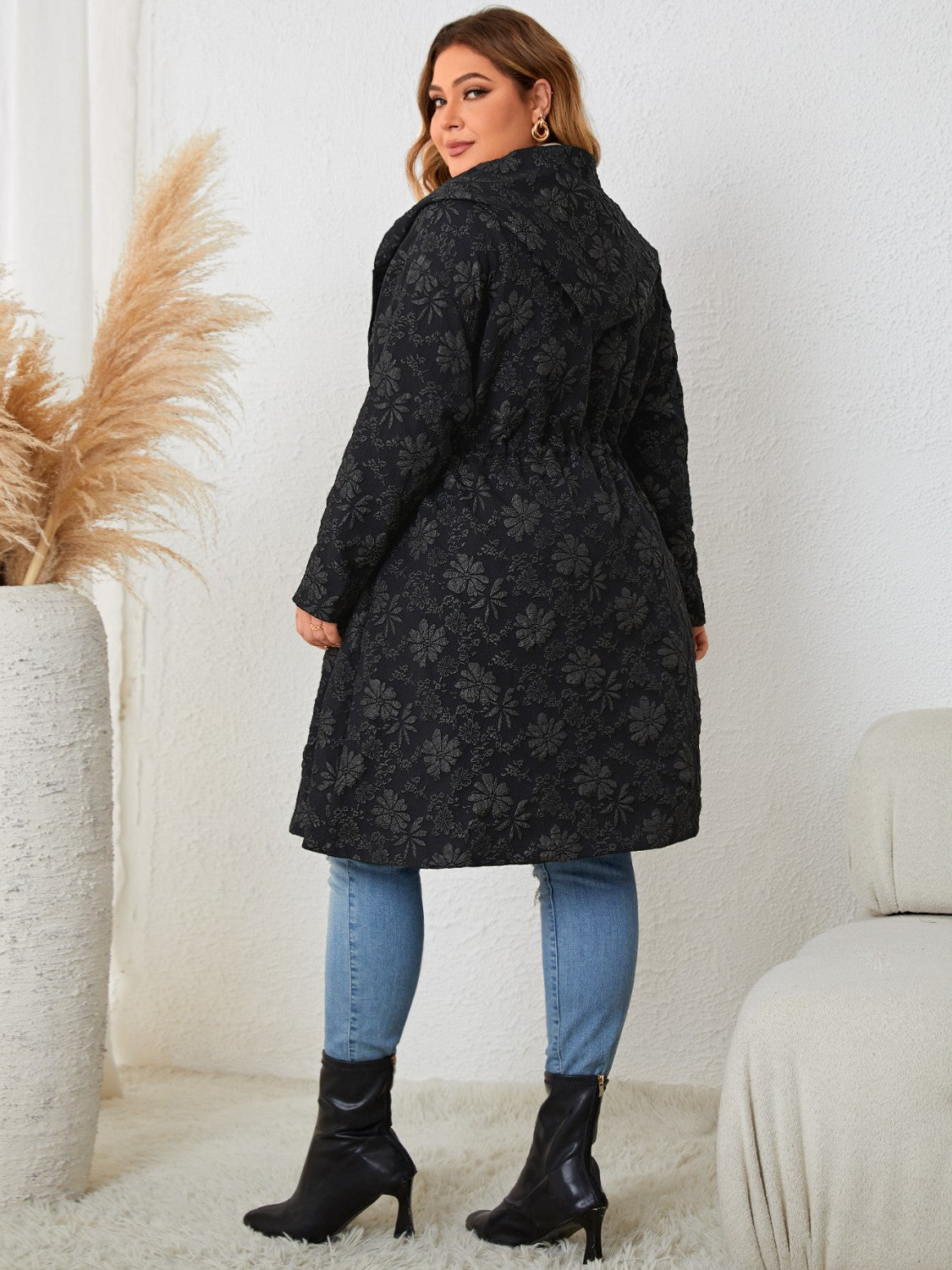 Plus Size Long Sleeve Hooded Trench Coat - Body By J'ne