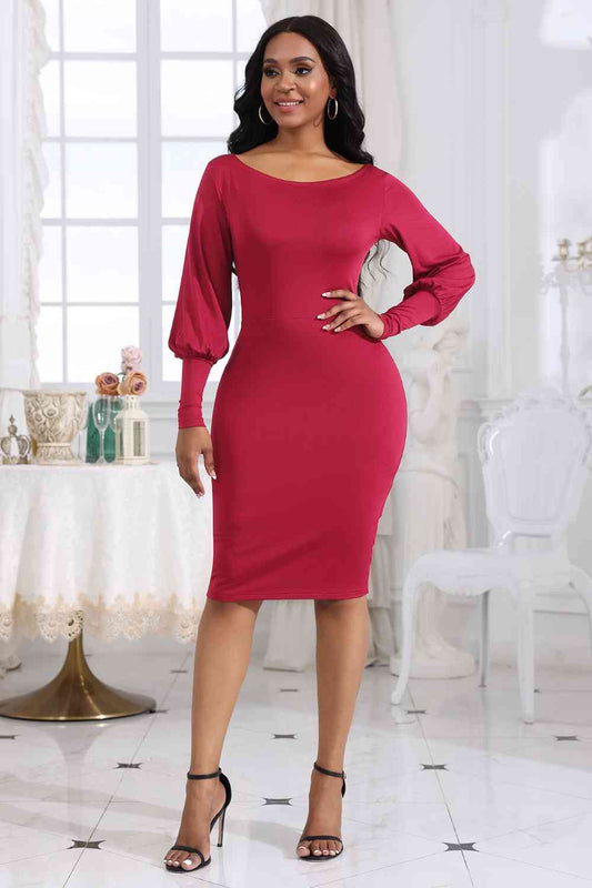 Boat Neck Lantern Sleeve Dress - Body By J'ne