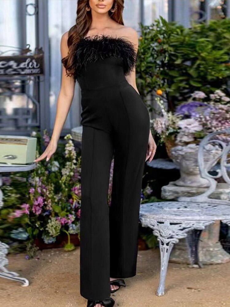 Loving On Me Sequined Feather-paneled Jumpsuit - Body By J'ne