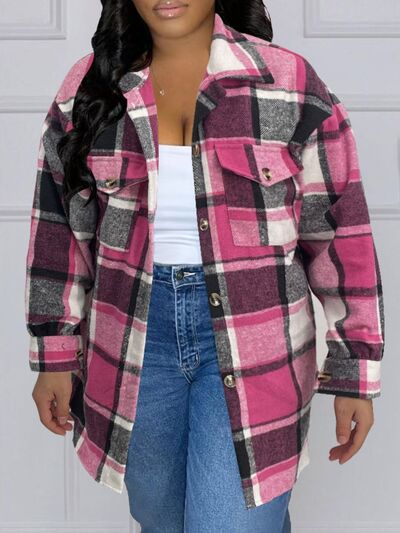 Plaid Button Up Dropped Shoulder Jacket - Body By J'ne