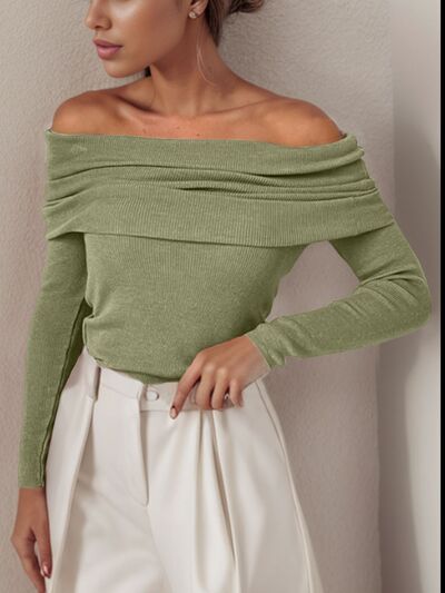 Off-Shoulder Long Sleeve Sweater - Body By J'ne