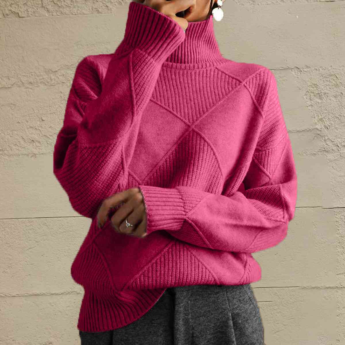 Geometric Turtleneck Long Sleeve Sweater - Body By J'ne