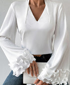 Lettuce Hem V-Neck Long Sleeve Blouse - Body By J'ne