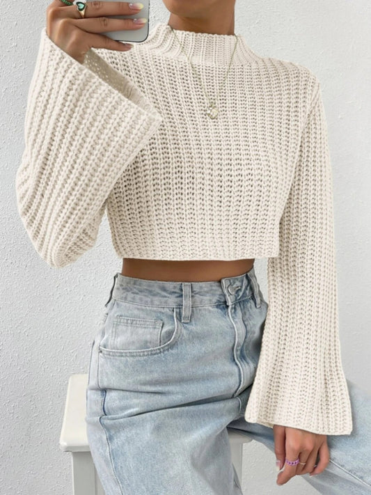 Mock Neck Long Sleeve Cropped Sweater - Body By J'ne