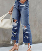 Distressed Raw Hem Jeans with Pockets - Body By J'ne