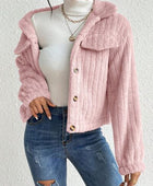 Fuzzy Button Up Collared Neck Jacket - Body By J'ne