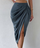 Ruched Slit High Wiast Skirt - Body By J'ne