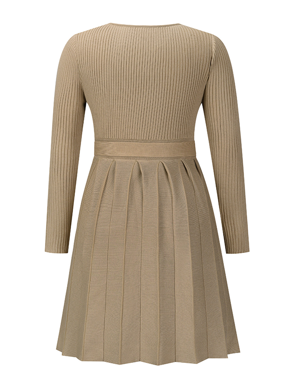 Surplice Neck Tie Front Pleated Sweater Dress - Body By J'ne