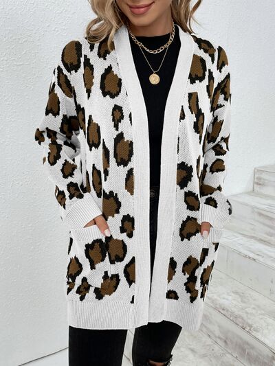 Leopard Open Front Dropped Shoulder Cardigan - Body By J'ne