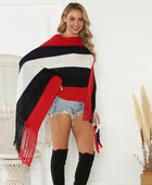 Striped Fringe Trim Poncho - Body By J'ne