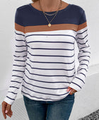 Striped Round Neck Long Sleeve T-Shirt - Body By J'ne