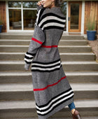 Striped Open Front Long Sleeve Longline Sweater Cardigan - Body By J'ne