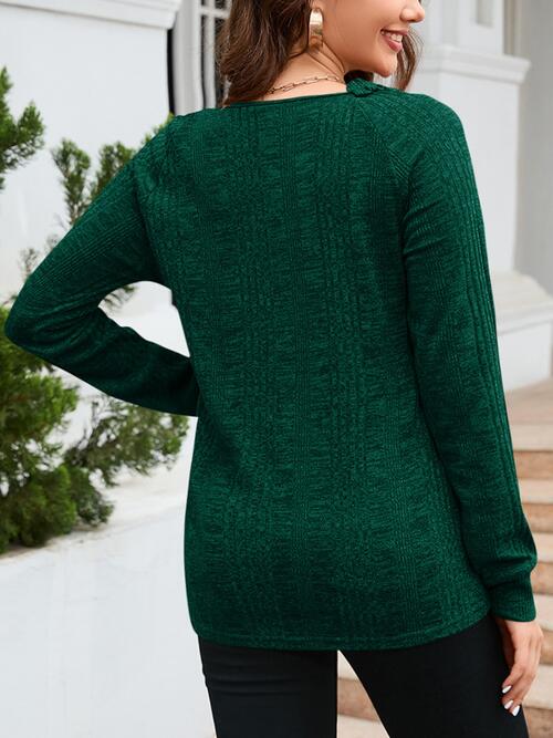Texture Round Neck Long Sleeve Knit Top - Body By J'ne