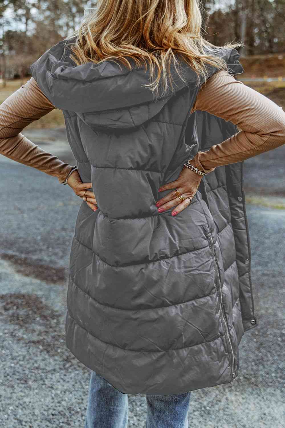 Longline Hooded Sleeveless Puffer Vest - Body By J'ne