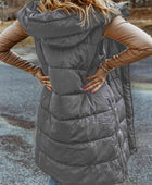 Longline Hooded Sleeveless Puffer Vest - Body By J'ne