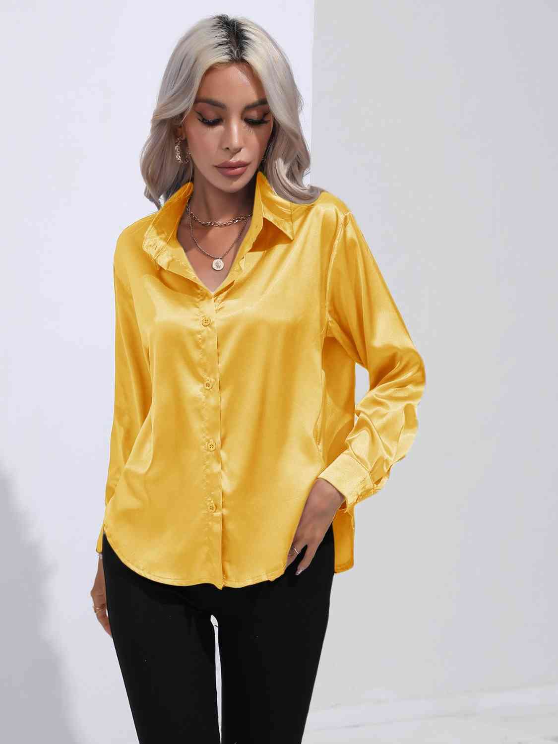 Collared Neck Buttoned Long Sleeve Shirt - Body By J'ne