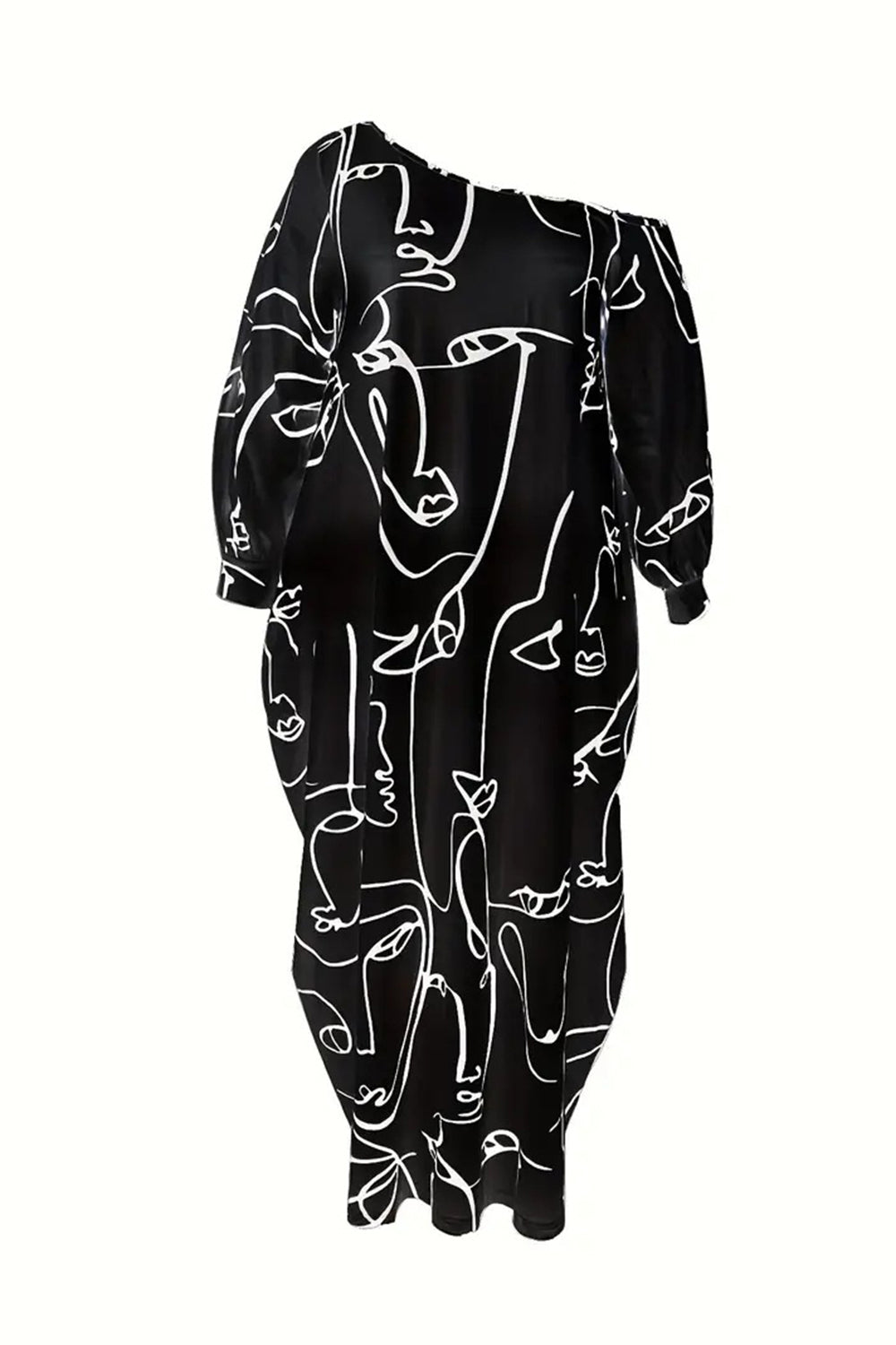 Printed Single Shoulder Lantern Sleeve Maxi Dress - Body By J'ne