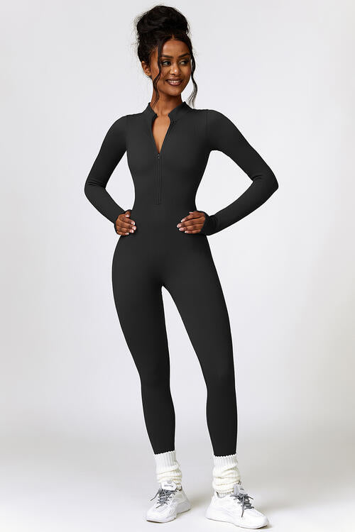 Half Zip Long Sleeve Active Jumpsuit - Body By J'ne