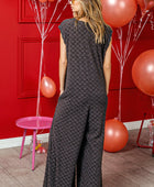 Checkered Cap Sleeve Wide Leg Jumpsuit with Pockets - Body By J'ne