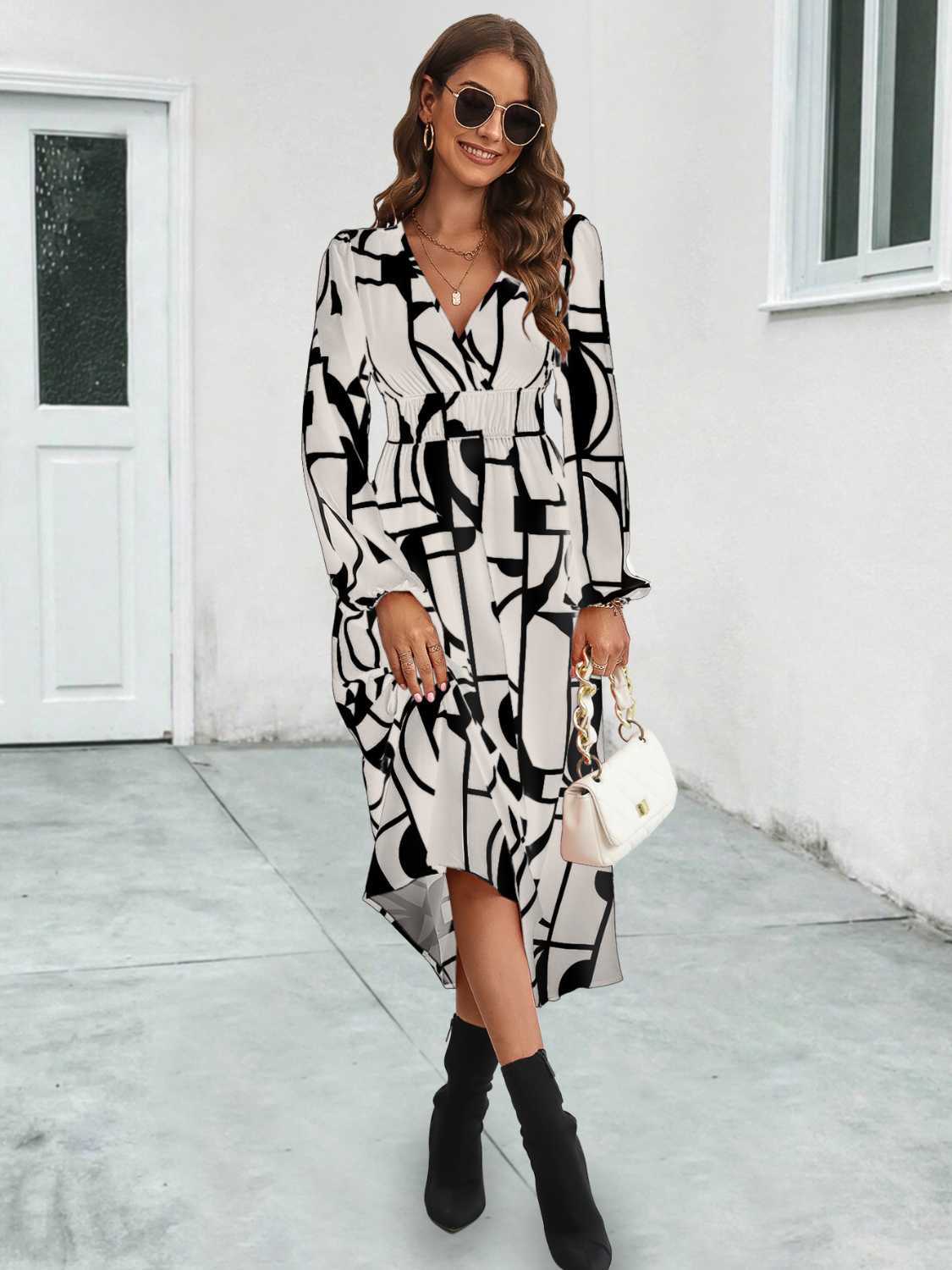 Surplice Neck Long Sleeve Midi Dress - Body By J'ne
