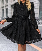 V-Neck Long Sleeve Buttoned Dress - Body By J'ne