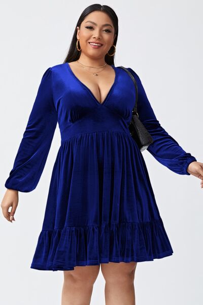 Plus Size Plunge Long Sleeve Mini Dress - Body By J'ne