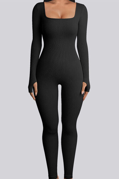 Square Neck Long Sleeve Active Jumpsuit - Body By J'ne