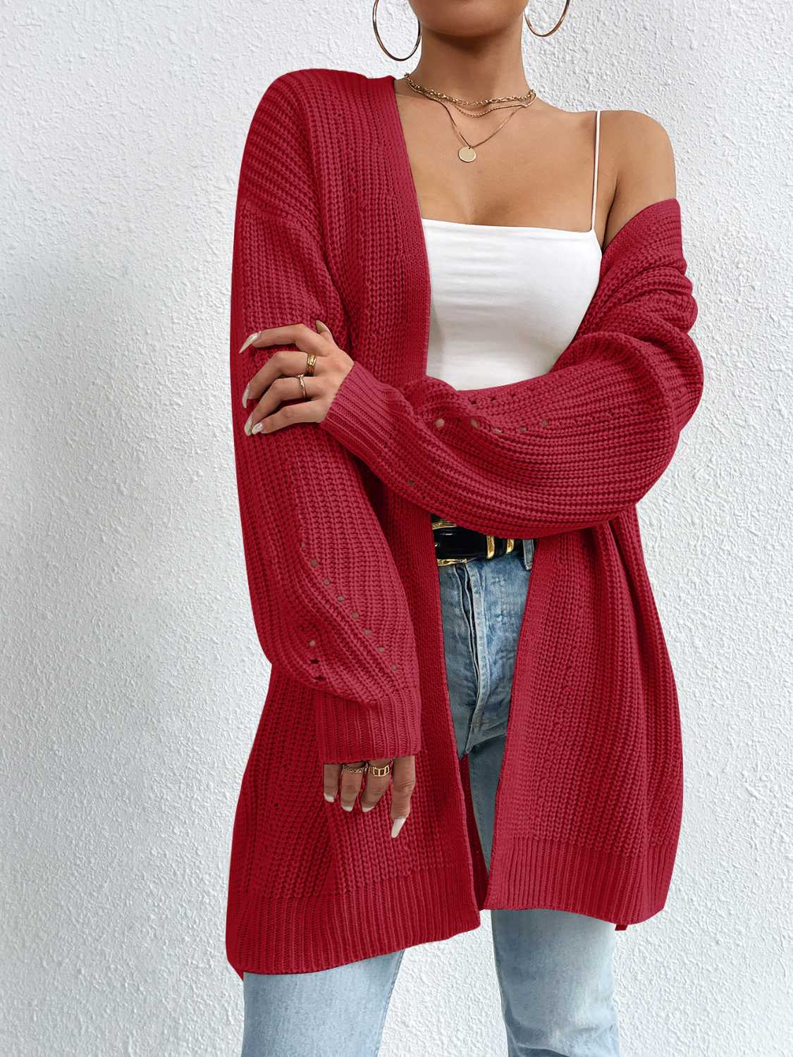Open Front Dropped Shoulder Slit Cardigan - Body By J'ne